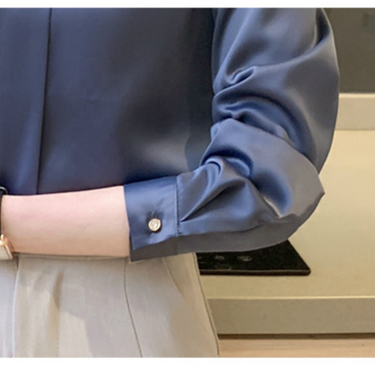 Hot Spring Autumn Solid Long Sleeve Chiffon Blouse Shirt Turn Down Collar Office Blouse