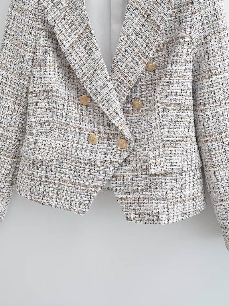 double breasted long sleeve notched collar casual blazer for women