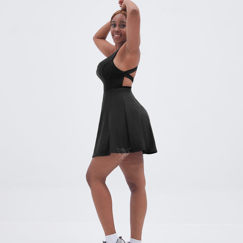 Breathable black crisscross back fitness tennis wear Outdoor Sportswear Dress for women