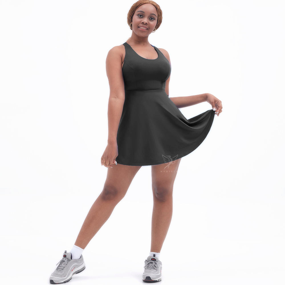 Breathable black crisscross back fitness tennis wear Outdoor Sportswear Dress for women