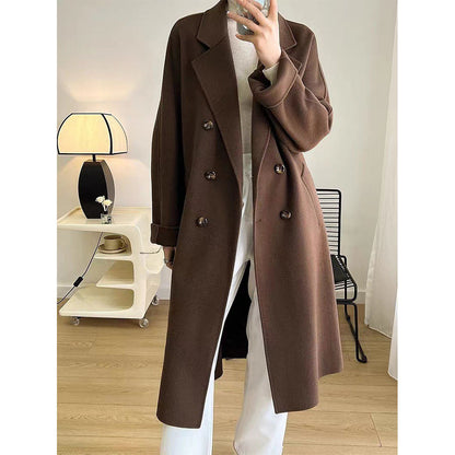 High Quality Fall Winter Coats For Women Custom Double Wool Jackets Solid Turn Down Collar Long Coat For Ladies