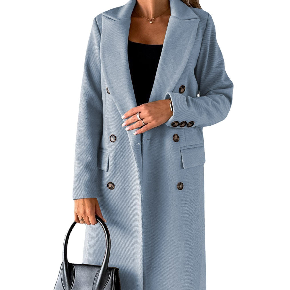 High Quality Fall Winter Coats For Women Custom Double Wool Jackets Solid Turn Down Collar Long Coat For Ladies