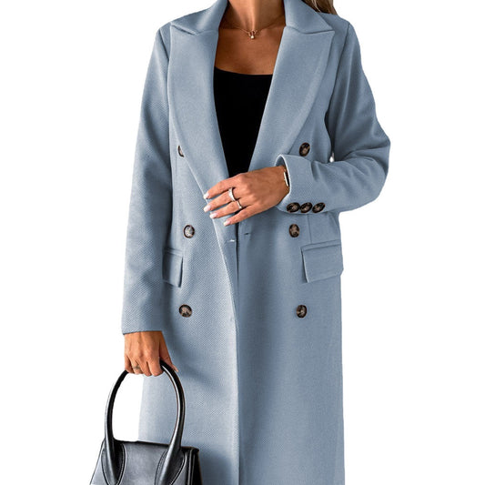 High Quality Fall Winter Coats For Women Custom Double Wool Jackets Solid Turn Down Collar Long Coat For Ladies