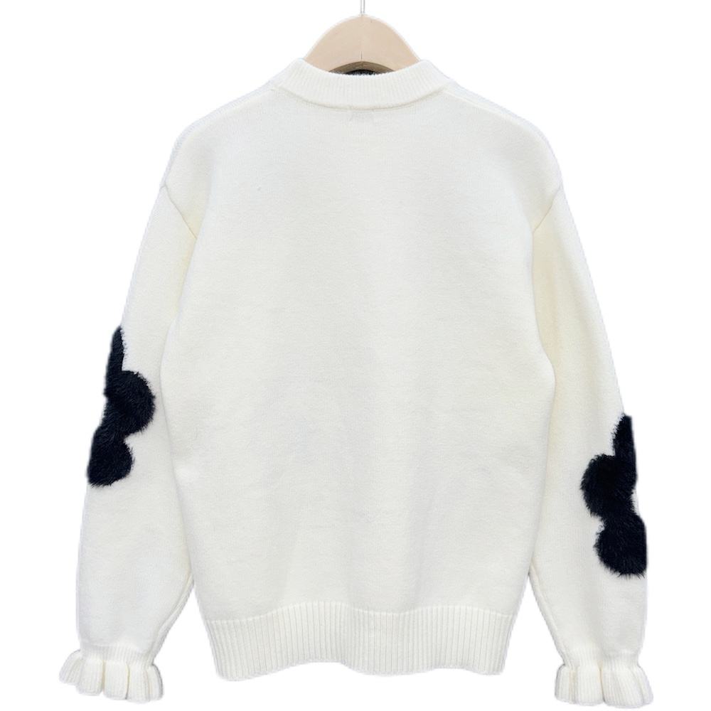 Women's Soft Touch Pullover with Flower Shape Jacquard and Ruffled Cuff for Winter Knitwear