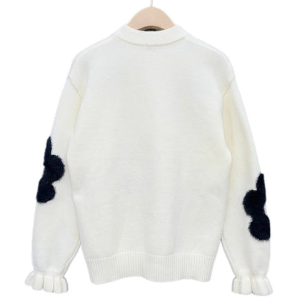 Women's Soft Touch Pullover with Flower Shape Jacquard and Ruffled Cuff for Winter Knitwear