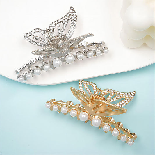 Dawn Star Spot Wholesale Butterfly Pearl Rhinestone Metal Alloy Headdress Hair Claw Clips for Women Girls