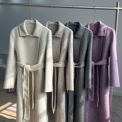 Special Women's Long Brown Woolen Overcoat with Teddy Coat Lamb Shearling High Collar Winter Print Solid Pattern Fur Decoration)