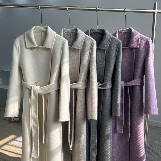 Special Women's Long Brown Woolen Overcoat with Teddy Coat Lamb Shearling High Collar Winter Print Solid Pattern Fur Decoration)
