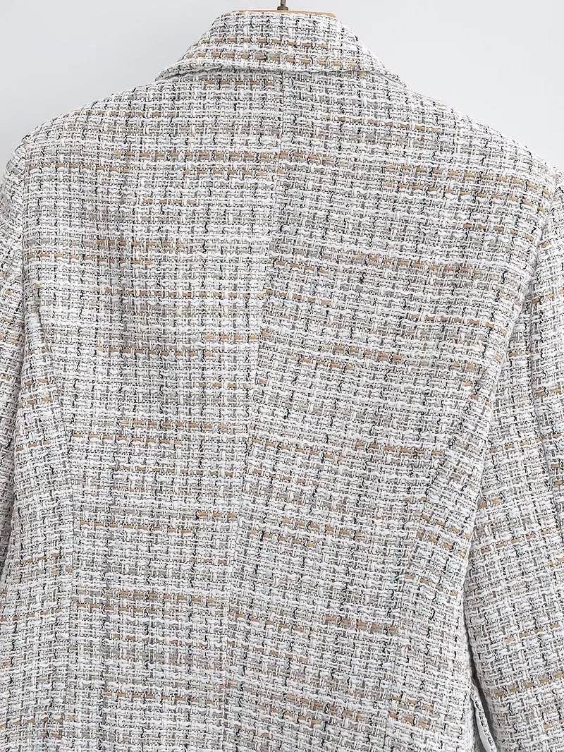 double breasted long sleeve notched collar casual blazer for women