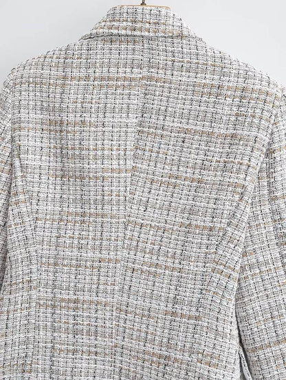 double breasted long sleeve notched collar casual blazer for women