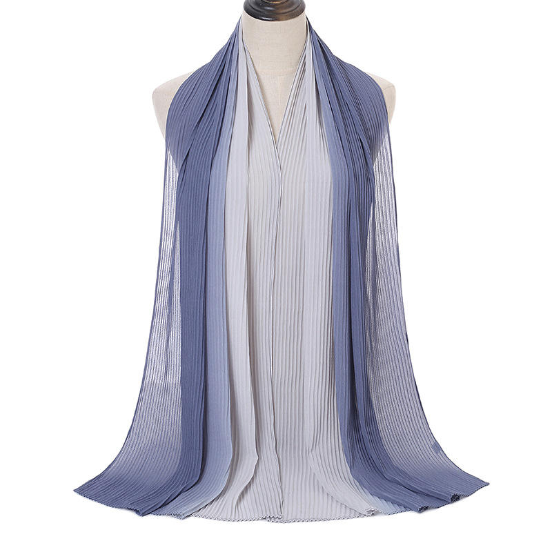 Ombre pleated chiffon scarf women Gradient tudung hijab ombre pleated shawl Ladies Chiffon Hijab