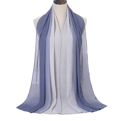 Ombre pleated chiffon scarf women Gradient tudung hijab ombre pleated shawl Ladies Chiffon Hijab
