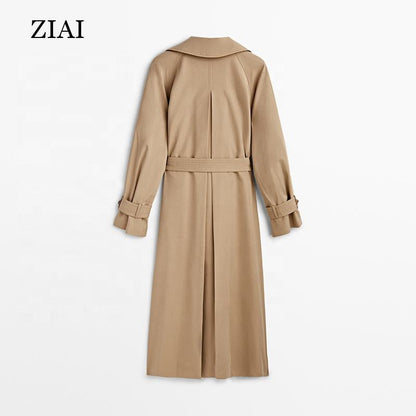 New Arrivals Long Trench Classic Lapel Lace Up Trench Coat Women Fashion Trendy Women's Trench Coats
