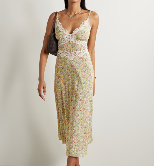 Causal Flower Deep V-neck Lace Tie Cami Maxi Dress For Women