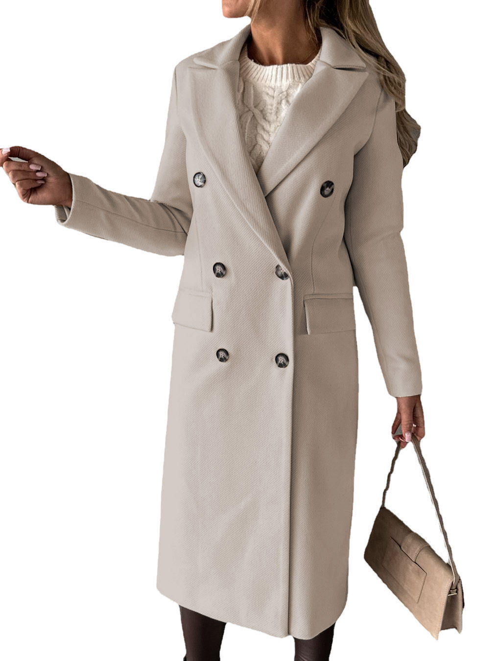 High Quality Fall Winter Coats For Women Custom Double Wool Jackets Solid Turn Down Collar Long Coat For Ladies