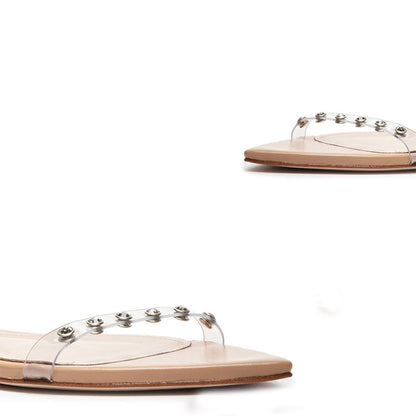 Luxurious Latest Summer Office Bling Crystal Low Flat PVC Sandals Ladies Footwear Sandel For Women