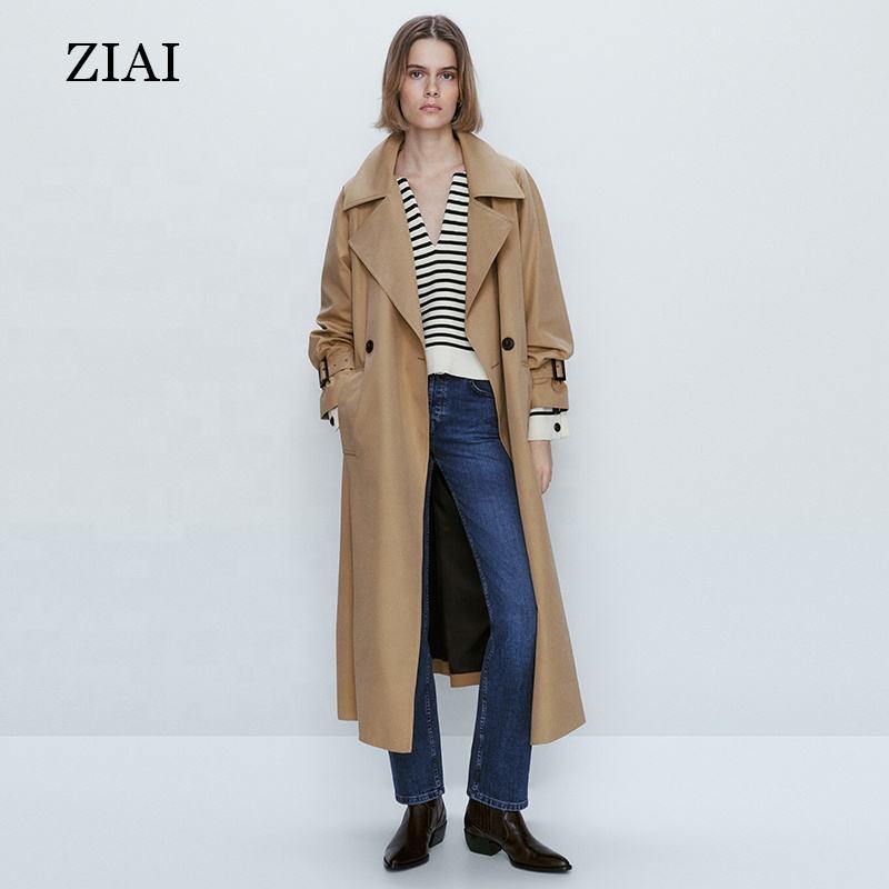 New Arrivals Long Trench Classic Lapel Lace Up Trench Coat Women Fashion Trendy Women's Trench Coats