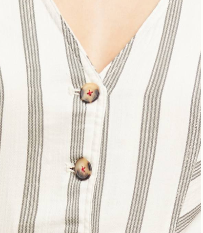 Women summer v neck sleeveless button down casual fashion striped linen dress with front pockets