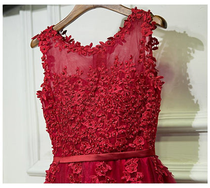 Party Dress Lace Pearls Sleeveless Formal Evening Party Dress