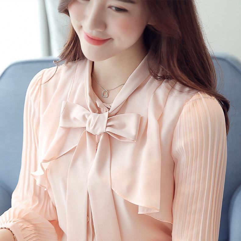 Latest Design Fashion Elegant Korean Bowknot Office Chiffon Shirt