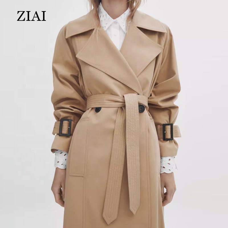 New Arrivals Long Trench Classic Lapel Lace Up Trench Coat Women Fashion Trendy Women's Trench Coats