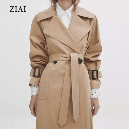 New Arrivals Long Trench Classic Lapel Lace Up Trench Coat Women Fashion Trendy Women's Trench Coats