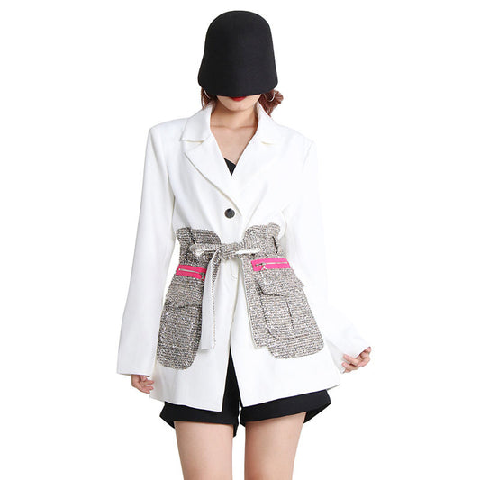 TWOTWINSTYLE Blazer Women Patchwork Hit Color Lace Up Ladies Blazers