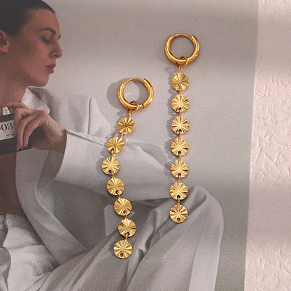 Minimalist Gold Plated Stainless Steel Long Tassel Chain Earrings Jewelry Waterproof Dangle Drop Earrings Women