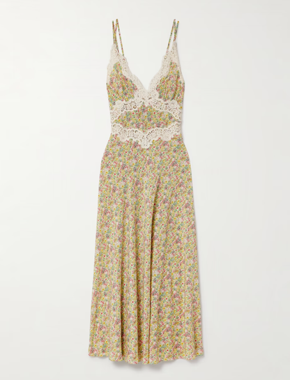 Causal Flower Deep V-neck Lace Tie Cami Maxi Dress For Women