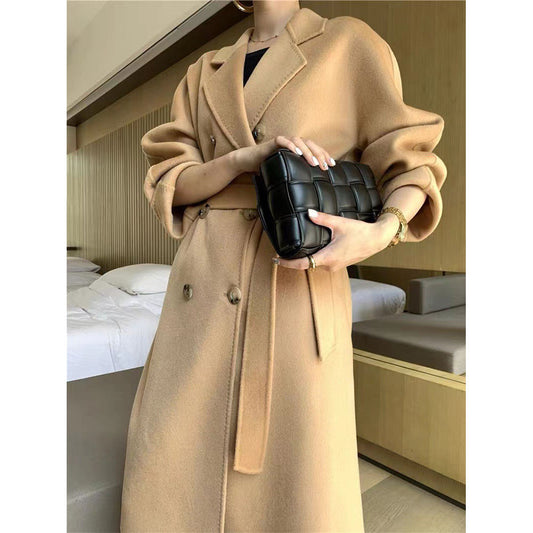 High Quality Fall Winter Coats For Women Custom Double Wool Jackets Solid Turn Down Collar Long Coat For Ladies