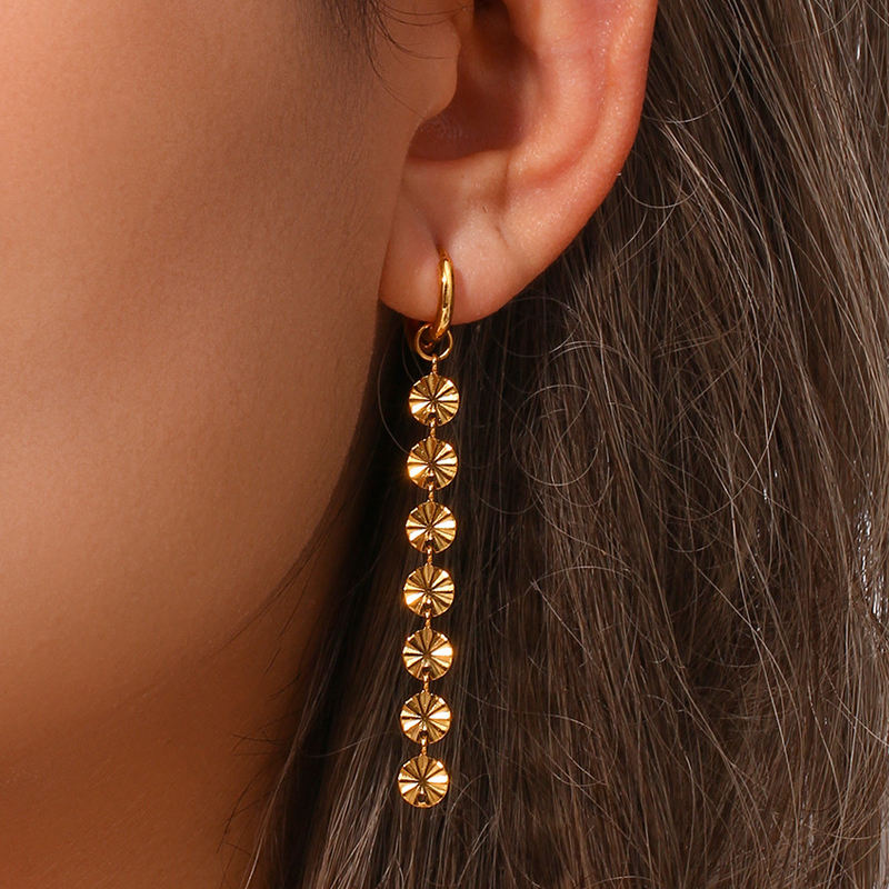 Minimalist Gold Plated Stainless Steel Long Tassel Chain Earrings Jewelry Waterproof Dangle Drop Earrings Women