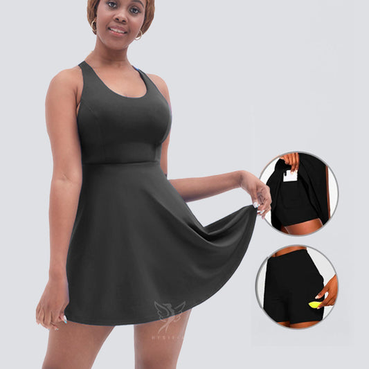 Breathable black crisscross back fitness tennis wear Outdoor Sportswear Dress for women