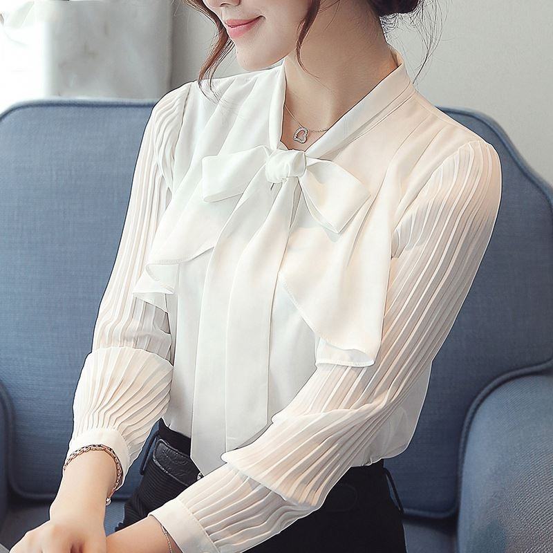 Latest Design Fashion Elegant Korean Bowknot Office Chiffon Shirt