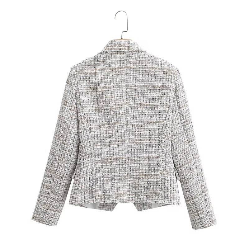 double breasted long sleeve notched collar casual blazer for women
