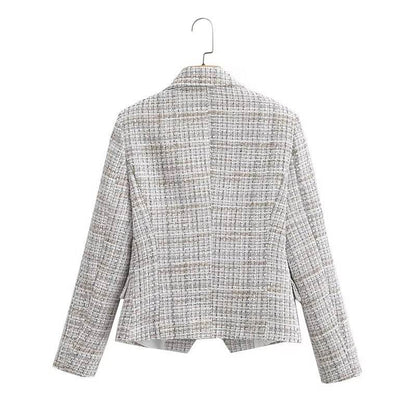 double breasted long sleeve notched collar casual blazer for women