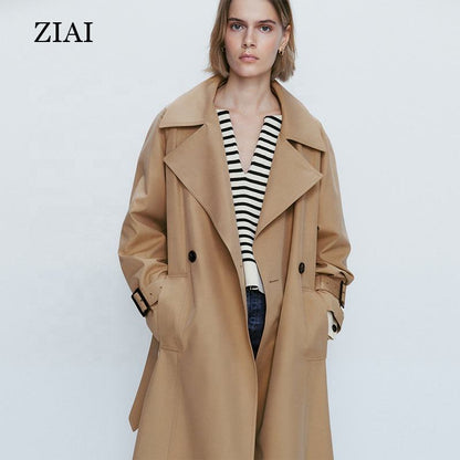 New Arrivals Long Trench Classic Lapel Lace Up Trench Coat Women Fashion Trendy Women's Trench Coats