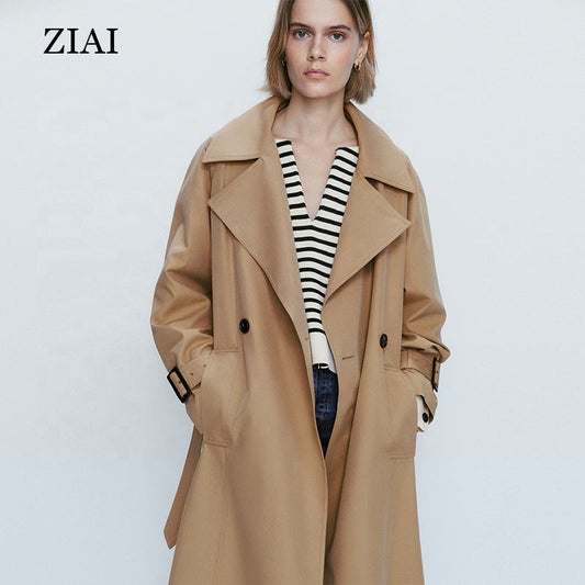 New Arrivals Long Trench Classic Lapel Lace Up Trench Coat Women Fashion Trendy Women's Trench Coats