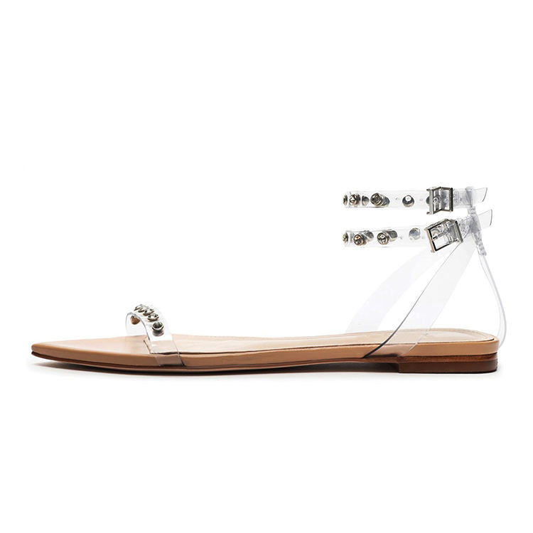 Luxurious Latest Summer Office Bling Crystal Low Flat PVC Sandals Ladies Footwear Sandel For Women