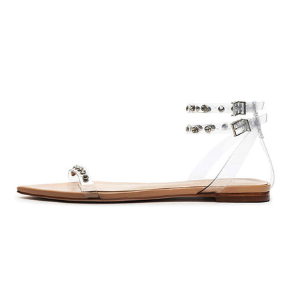 Luxurious Latest Summer Office Bling Crystal Low Flat PVC Sandals Ladies Footwear Sandel For Women