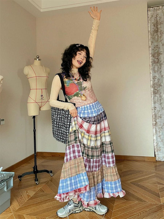 New Arrivals Trending Fashionable Sari Fabric Patch Work Long Skirt for Girls