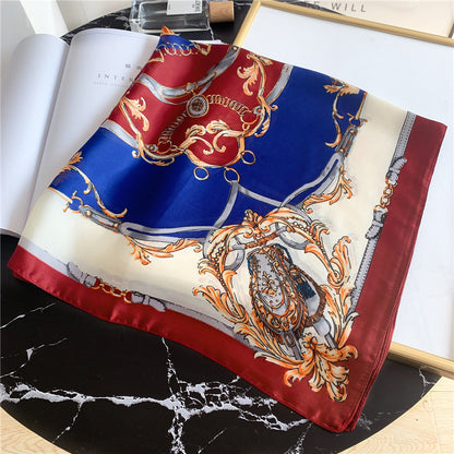 Small Square Plaid Women Colorblock Striped Silk Scarf