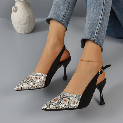 Snake Skin Pattern Face High-heeled Fashion Sandals Female