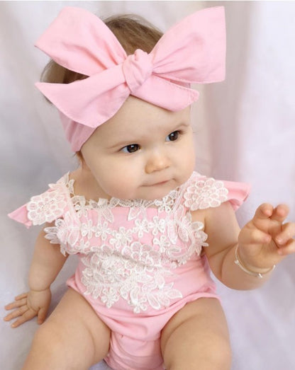 Lace Flower Jumpsuit Triangle Romper Headband