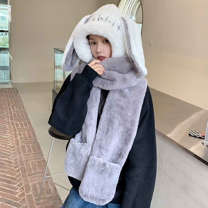 Cute Rabbit Ears Scarf Scarf Gloves All In One