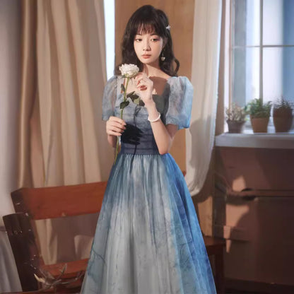 Gradient Blue Evening Elegant Socialite Ceremony Performance Banquet Dress