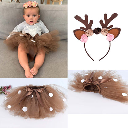 Amazon Supply Deer Skirt Cartoon Bambi Photography Tutu Skirt Set Christmas Elk Skirt