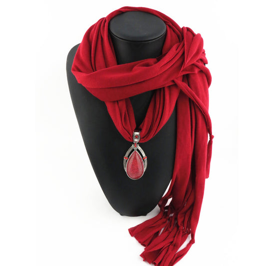 Tassel Jewelry Scarf Polyester Jersey Alloy Pendant Women's Shawl