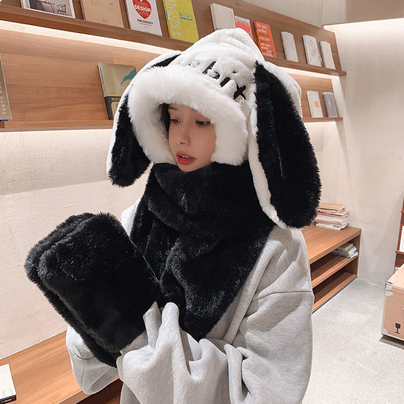 Cute Rabbit Ears Scarf Scarf Gloves All In One