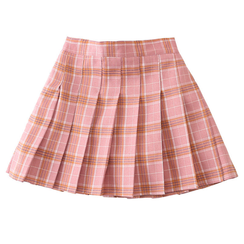 Colorful Red Tartan Skirt Versatile College Style Girl's Miniskirt